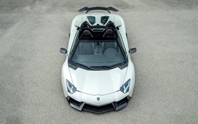 Lamborghini Aventador Roadster, 2018, LP 700-4, Novitec Torado, vue d&#39;en haut, blanc supercar, convertibles, des voitures de sport italiennes, Lamborghini
