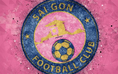 Sai Gon FC, 4k, geometric art, logo, pink background, Vietnamese football club, V-League 1, Ho Chi Minh City, Vietnam, football