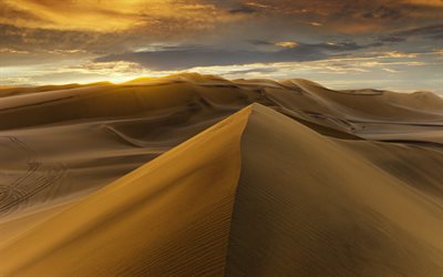 deserto, tramonto, dune di sabbia, Africa, sera, mare di sabbia