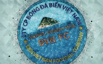 Sanna Khanh Hoa BVN FC, 4k, geometric art, logo, blue background, Vietnamese football club, V-League 1, Hahn-Hta, Vietnam, football