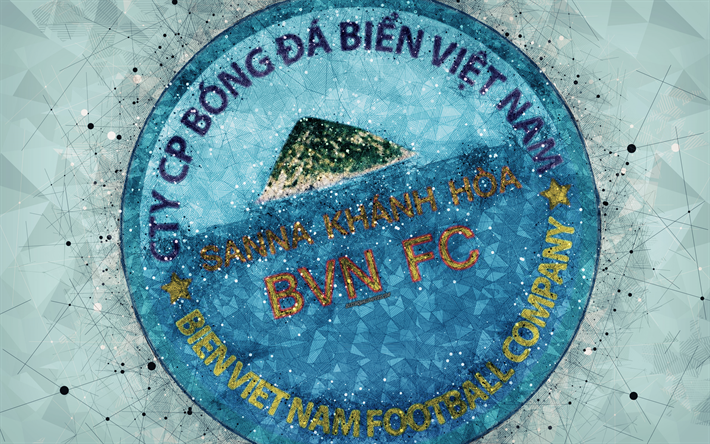 Sanna Khanh Hoa FC BVN, 4k, geometrinen taide, logo, sininen tausta, Vietnam football club, V-League 1, Hahn-Hta, Vietnam, jalkapallo