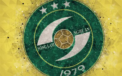 Song Lam Nghe An FC, 4k, geometric art, logo, yellow background, Vietnamese football club, V-League 1, Ngean, Vietnam, football, SLNA FC
