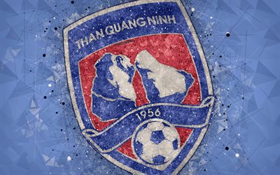 Than Quang Ninh FC, 4k, geometric art, logo, blue background, Vietnamese football club, V-League 1, Quang Ninh, Vietnam, football