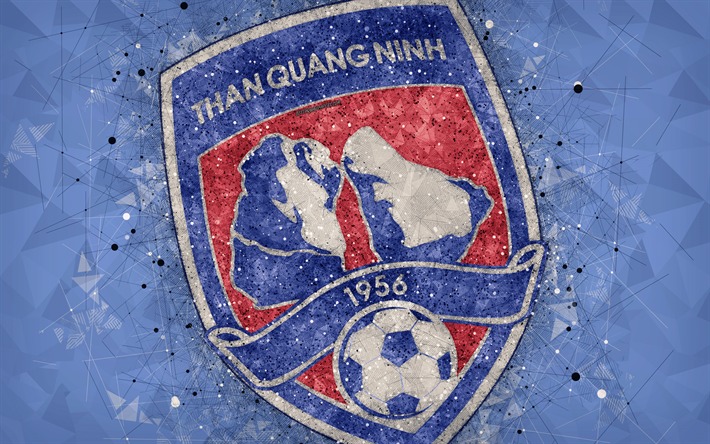 De Quang Ninh FC, 4k, arte geom&#233;trica, logo, fundo azul, Vietnamita futebol clube, V-League 1, Quang Ninh, Vietname, futebol