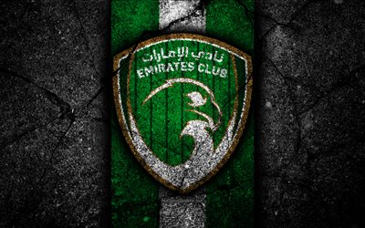 4k, Emirates Kul&#252;b&#252; FC, amblem, BAE Ligi, futbol, futbol kul&#252;b&#252;, Birleşik Arap Emirlikleri, logo, Emirates Club, yaratıcı, asfalt doku, FC Emirates Club