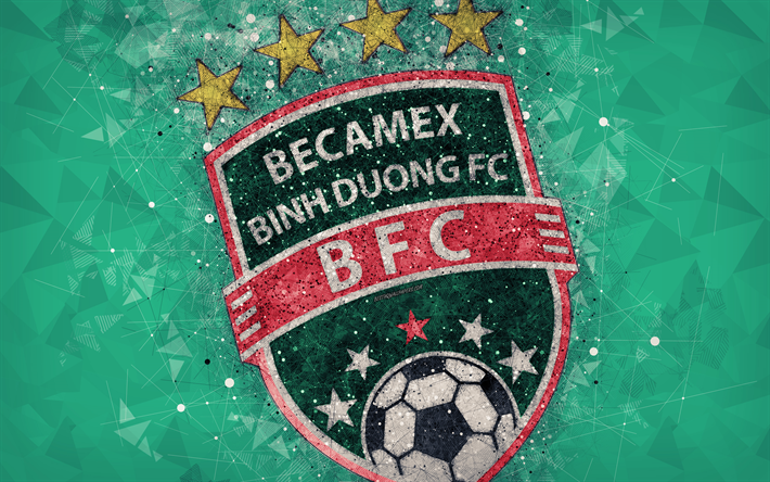 Becamex Binh Duong FC, Binh Duong Futebol Clube, 4k, arte geom&#233;trica, logo, fundo verde, Vietnamita futebol clube, V-League 1, Thusaumouth, Vietname, futebol
