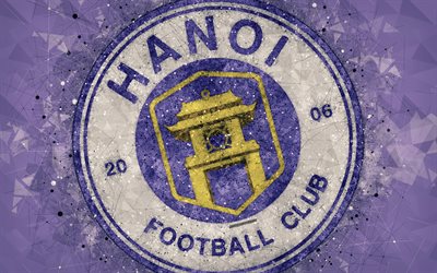 Ha Noi FC, 4k, geometric art, logo, purple background, Vietnamese football club, V-League 1, Hanoi, Vietnam, football, Hanoi FC