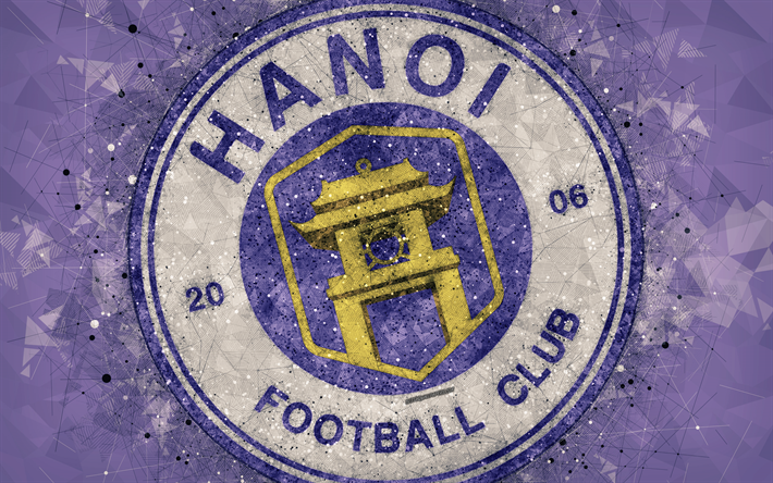 Ha Noi FC, 4k, arte geom&#233;trica, logo, fundo roxo, Vietnamita futebol clube, V-League 1, Han&#243;i, Vietname, futebol, Han&#243;i FC