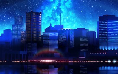 abstract nightscapes, 4k, abstract cityscapes, metropolis, artwork, creative