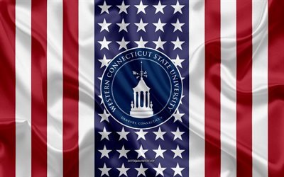 Western Connecticut State University Emblem, American Flag, Western Connecticut State University logo, Danbury, Connecticut, Etats-Unis, Embl&#232;me de l’Universit&#233; d’&#201;tat du Connecticut occidental