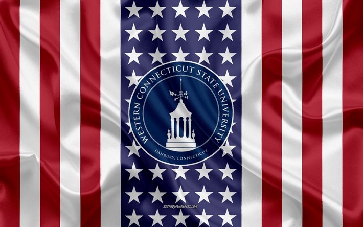 Western Connecticut State University Emblem, American Flag, Western Connecticut State University logo, Danbury, Connecticut, USA, Tunnus L&#228;nsi Connecticut State University