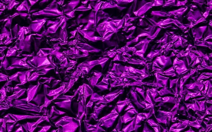 texture de papier d’aluminium pourpre, papier d’aluminium froiss&#233; violet, fond violet, fond violet cr&#233;atif, texture pourpre, texture de papier d’aluminium