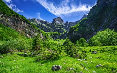 Alpes, rocks, mountain landscape, summer, gorge, Haute-Savoie, France