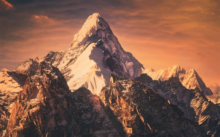 Himalaya, Monte Everest, Chomolungma, tarde, puesta de sol, paisaje de monta&#241;a, rocas, Zhumulangma