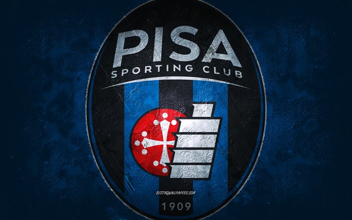 AC Pisa 1909, equipo de f&#250;tbol italiano, fondo azul, logotipo AC Pisa 1909, arte grunge, Serie B, f&#250;tbol, Italia, emblema AC Pisa 1909