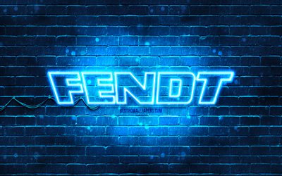 Fendt blue logo, 4k, blue brickwall, Fendt logo, brands, Fendt neon logo, Fendt
