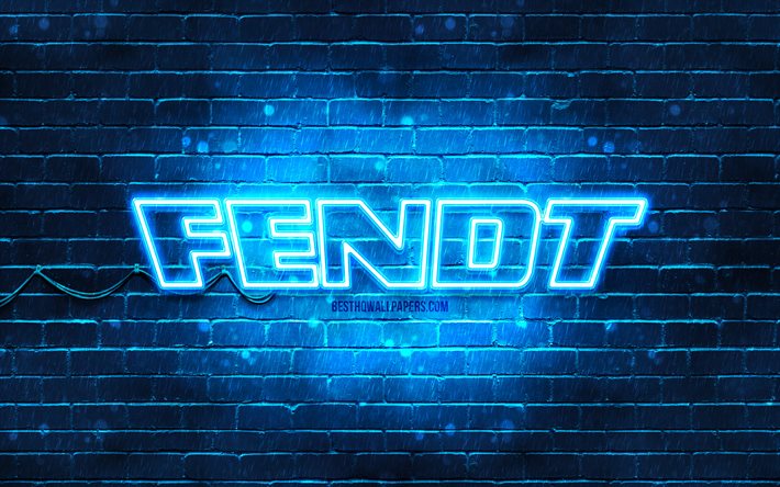 Logo bleu Fendt, 4k, mur de briques bleu, logo Fendt, marques, logo n&#233;on Fendt, Fendt