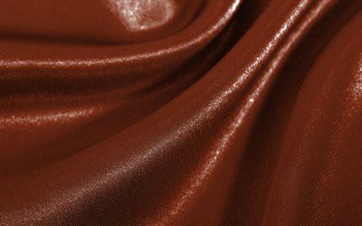 brown satin wavy, 4k, silk texture, fabric wavy textures, brown fabric background, textile textures, satin textures, brown backgrounds, wavy textures