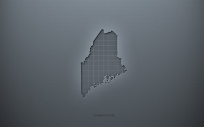メインマップ, 灰色の創造的な背景, Maine, 米国, 灰色の紙の質感, アメリカの州, メインマップのシルエット, メイン州の地図, 灰色の背景, メイン3Dマップ