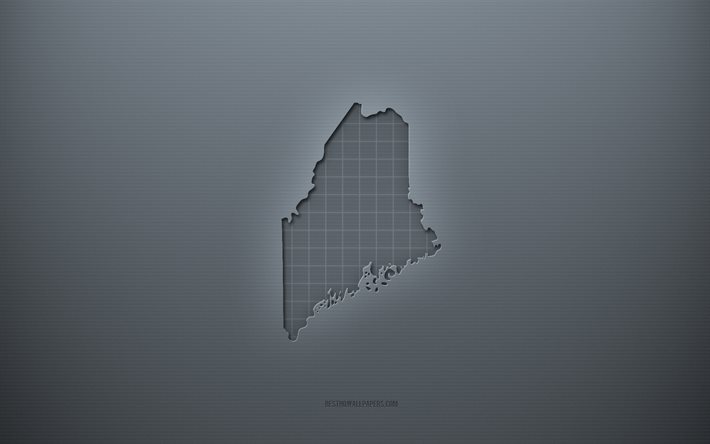 Carte du Maine, arri&#232;re-plan cr&#233;atif gris, Maine, &#201;tats-Unis, texture du papier gris, &#201;tats am&#233;ricains, silhouette de la carte du Maine, carte du Maine, fond gris, carte 3d du Maine