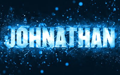 Happy Birthday Johnathan, 4k, blue neon lights, Johnathan name, creative, Johnathan Happy Birthday, Johnathan Birthday, popular american male names, picture with Johnathan name, Johnathan