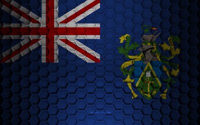 Pitcairn Islands flag, 3d hexagons texture, Pitcairn Islands, 3d texture, Pitcairn Islands 3d flag, metal texture, flag of Pitcairn Islands