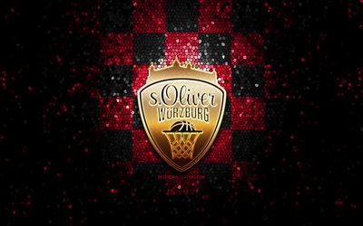 sOliver Wurzburg, glitter logo, BBL, purple black checkered background, basketball, german basketball club, sOliver Wurzburg logo, mosaic art, Basketball Bundesliga