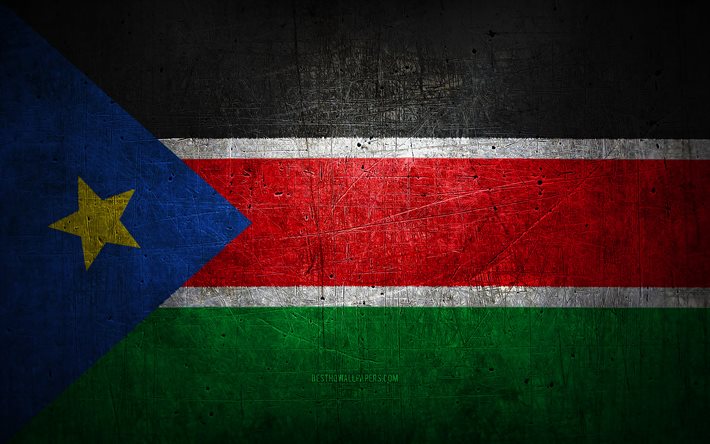 Bandiera del Sud Sudan in metallo, arte grunge, paesi africani, Giornata del Sud Sudan, simboli nazionali, bandiera del Sud Sudan, bandiere in metallo, Bandiera del Sud Sudan, Africa, Sud Sudan