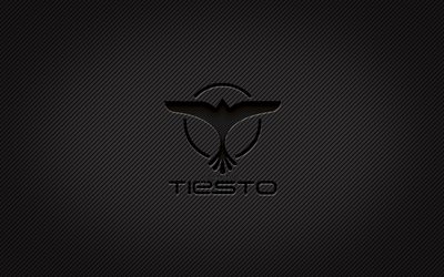 Logotipo de carbono Tiesto, 4k, Tijs Michiel Verwest, arte grunge, fundo de carbono, criativo, logotipo preto de Tiesto, logotipo de DJ Tiesto, DJs holandeses, logotipo de Tiesto, DJ Tiesto