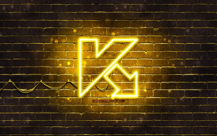kaspersky gelbes logo, 4k, gelbe ziegelmauer, kaspersky-logo, antivirensoftware, kaspersky neon-logo, kaspersky