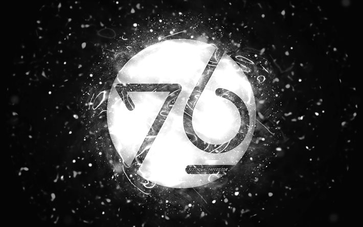 system76 valkoinen logo, 4k, valkoiset neonvalot, Linux, luova, musta abstrakti tausta, system76 -logo, k&#228;ytt&#246;j&#228;rjestelm&#228;, system76