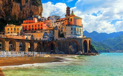 Positano, costa, mar, Salerno, Amalfi, It&#225;lia