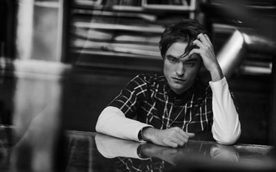 Robert Pattinson, 4k, l&#39;acteur, les gars, monochrome