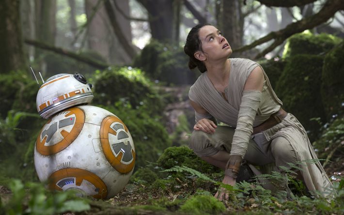 star wars the force awakens, 2016, rey, bb-8, der schauspielerin daisy ridley