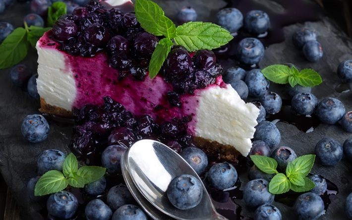 cheesecake, cake, blueberry jam, berries, blueberries