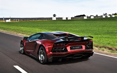 Lamborghini Aventador, Mansory, vista Posterior, supercar, borgo&#241;a, optimizaci&#243;n Aventador, los coches deportivos italianos, Lamborghini
