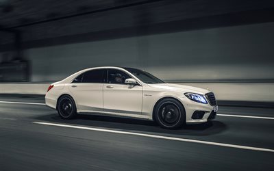 4k, Mercedes-Benz S63 AMG de 2017, los coches, carretera, el ajuste de la S-class, coches alemanes, w222, Mercedes