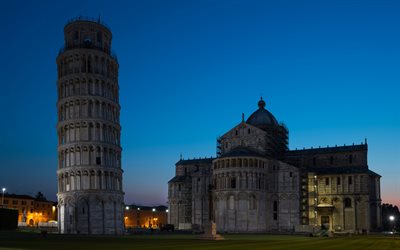 Leaning Tower of Pisa, night, Pisa, sights, Italy