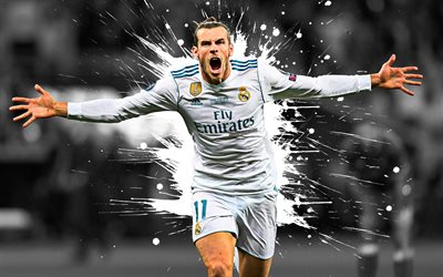 Gareth Bale, 4k, sanat, Real Madrid, Galli futbolcu, boya, grunge sanat, yaratıcı sanat sı&#231;raması, UEFA, İspanya, futbol