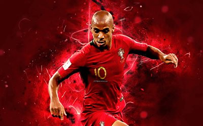 Joao Mario, kırmızı &#252;niforma, Portekiz Milli Takımı, Mario, futbol, futbolcular, neon ışıkları, Portekiz futbol takımı
