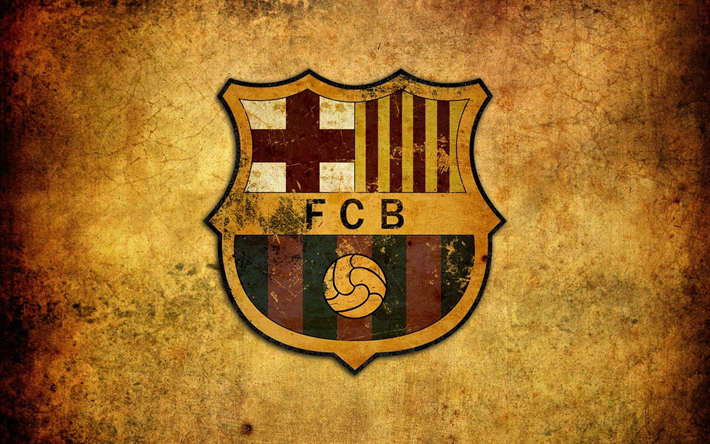 FC Barcelona, kreativa retro stil, logotyp, grunge bakgrund, emblem, Spansk fotbollsklubb, Ligan, Spanien