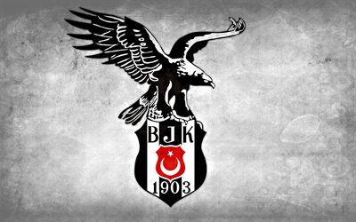 Beşiktaş FC, minimal, logo, S&#252;per Lig, T&#252;rkiye Futbol kul&#252;b&#252;n&#252;n, futbol, gri arka plan, Beşiktaş JK, İstanbul, T&#252;rkiye