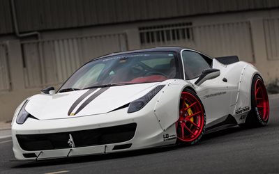 Ferrari 458 Italia, supercars, tuning, stance, white 458 Italia, Ferrari
