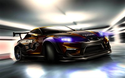 Nissan GT-R, drift, duruşu, R, R 35, gece GT-tunned, ayarlama, s&#252;per arabalar, Japon arabaları, Nissan