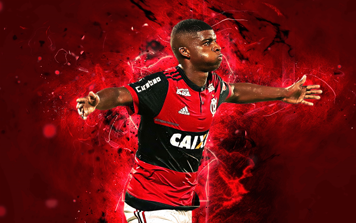 Lincoln, 4k, abstract art, brazilian footballer, Flamengo FC, soccer, Brazilian Serie A, football, neon lights, Brazil