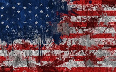 Bandeira dos EUA, grunge arte, arte criativa, Bandeira americana, pintura, salpicos, EUA