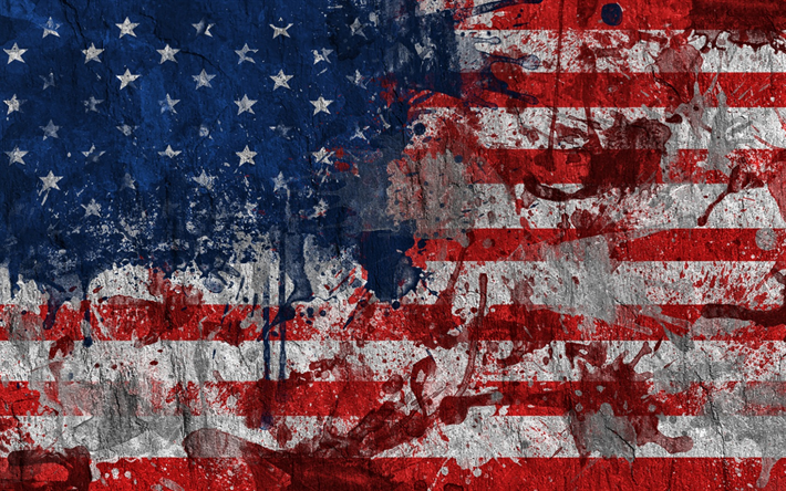 Flag of the USA, grunge art, creative art, American flag, paint, splashes, USA