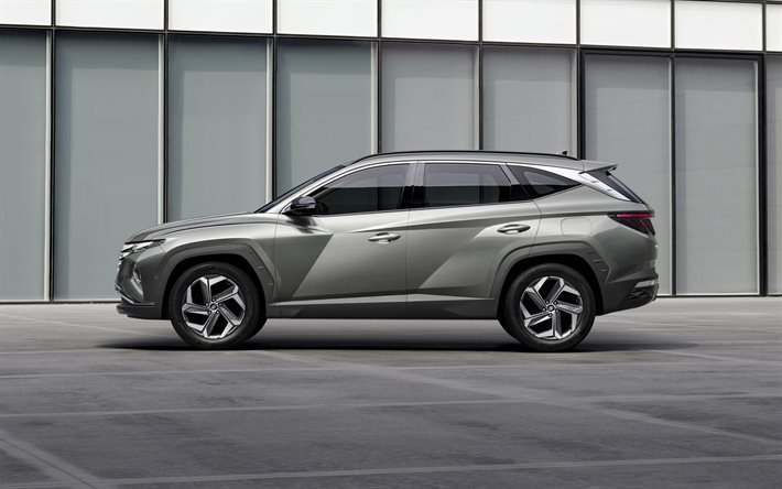 2021, Hyundai Tucson, side view, exterior, silver crossover, new silver Tucson, korean cars, Hyundai