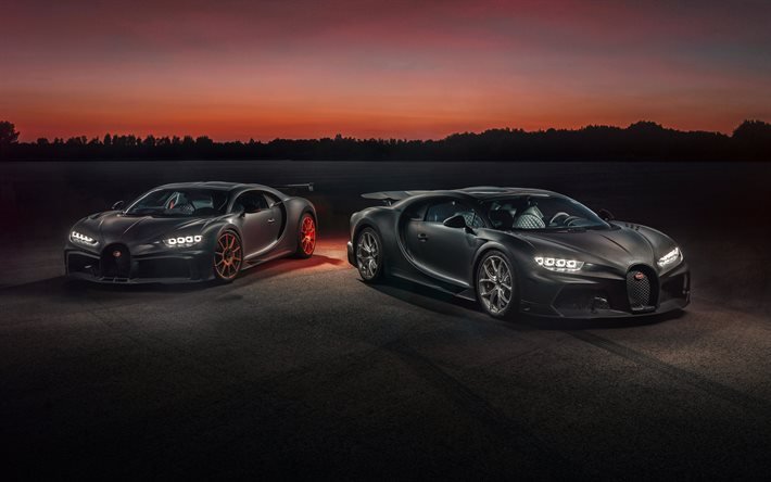 Bugatti Chiron, 2020, 4k, dış, hypercar, siyah hypercars, siyah Chiron, l&#252;ks supercars, Bugatti