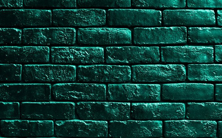 pared de ladrillo turquesa, 4k, ladrillos turquesa, texturas de ladrillos, pared de ladrillo, fondo de ladrillos, fondo de piedra turquesa, ladrillos id&#233;nticos, ladrillos, ladrillos de fondo de ladrillos turquesa